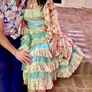 RARE 2000s Betsey Johnson Tea Party Lace Tulle Wedding Prom Dress 0 XS